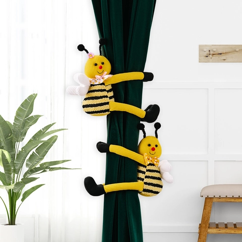 Abrazaderas de Cortina de Abejorro de Punto Lindos Dibujos Animados Hebillas Fijas Decorativas de Ventana de Abeja Accesorios de Decoración del Hogar Tejidos de Poliéster