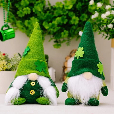 Gnomes De La Saint Patrick En Tissu Peluche Leprechaun Irlandais Avec Trèfle Chapeau Vert Décorations De Trèfle Pour Table De Fête