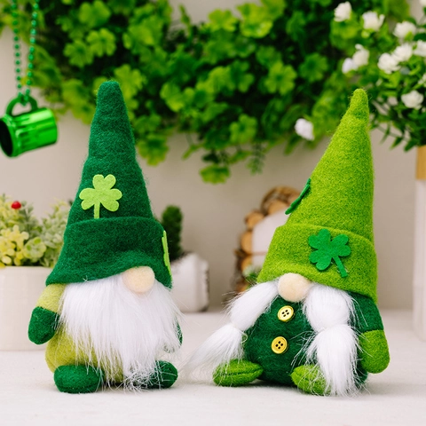 Gnomes De La Saint Patrick En Tissu Peluche Leprechaun Irlandais Avec Trèfle Chapeau Vert Décorations De Trèfle Pour Table De Fête