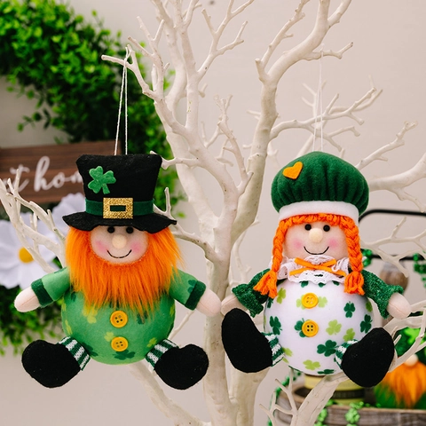 St Patricks Day Pluche Kabouters Ornamenten Stof Klavertje Leprechaun Poppen Voor Home Party Decoratie Groen Oranje