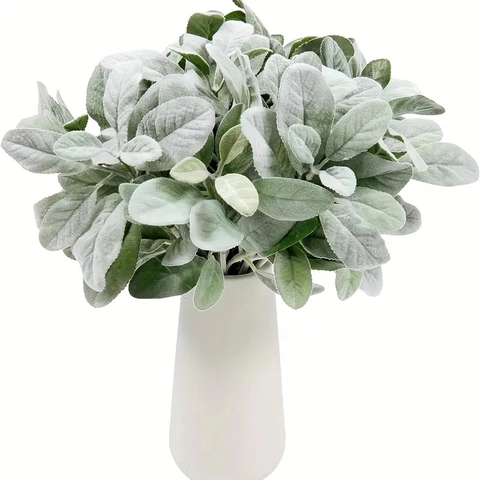 Artificial Flocked Lambs Ear Greenery Stem Silver Green Faux Foliage Home Decor Photography Props