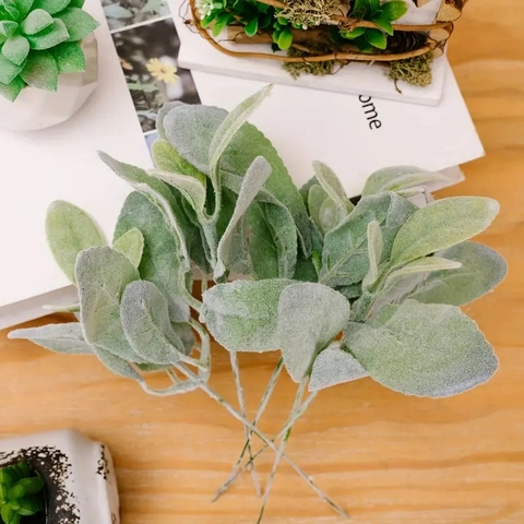 Artificial Flocked Lambs Ear Greenery Stem Silver Green Faux Foliage Home Decor Photography Props