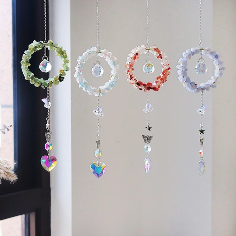 Natuurlijke Kristalsteen Zonnevanger Hangend Ornament Vlinder Ster Metalen Ketting Facet Geslepen Glas Hart Hanger Raam Decoratie