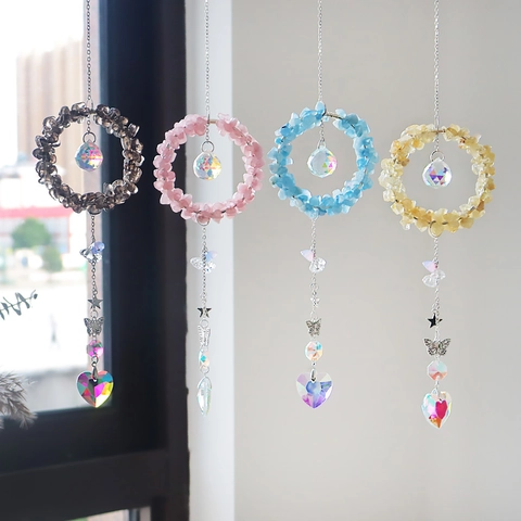 Natuurlijke Kristalsteen Zonnevanger Hangend Ornament Vlinder Ster Metalen Ketting Facet Geslepen Glas Hart Hanger Raam Decoratie