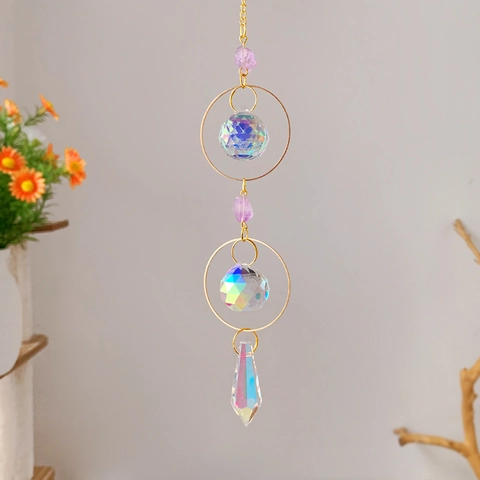 Atrapasol De Cristal De Amatista Luna Sol Prisma Adorno Colgante Para Ventana Decoración De Metal Boho Arcoiris
