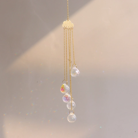 Cloud Crystal Suncatcher Hanging Ornament Gold Alloy Rainbow Maker Wind Chime For Window Garden Balcony Home Decoration