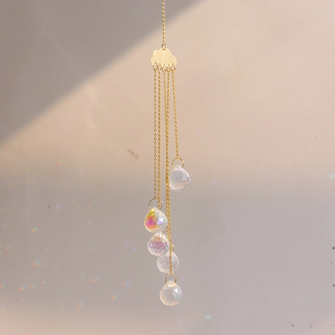 Cloud Crystal Suncatcher Hanging Ornament Gold Alloy Rainbow Maker Wind Chime For Window Garden Balcony Home Decoration