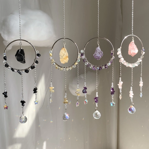 Handmade Natural Crystal Suncatcher Hanging Ornament With Metal Chain Prism Ball Bohemian Dreamcatcher For Home Garden Decor