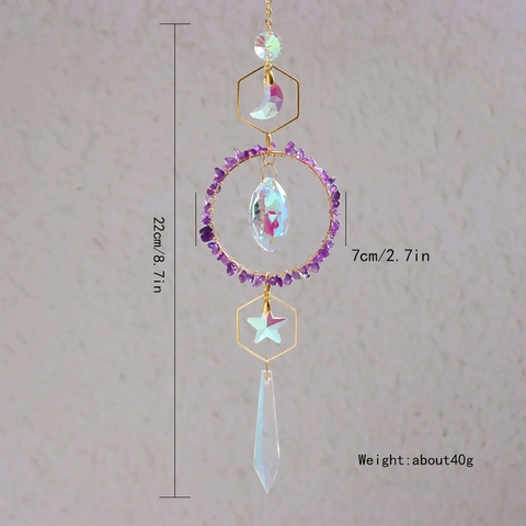 Κρυστάλλινη Φεγγαροπαγίδα Suncatcher Μποέμ Διακοσμητικό Κρεμαστό Χρυσό Μεταλλικό Πρίσμα Δημιουργός Ουράνιου Τόξου Για Παράθυρο