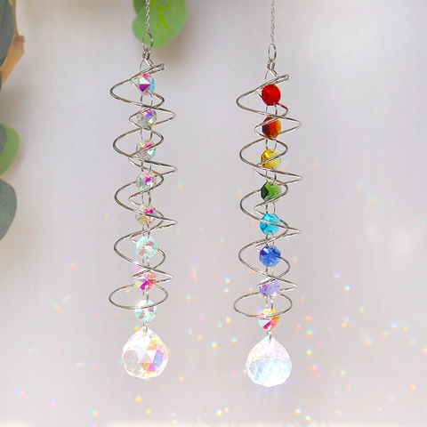Spiral Metall Kristall Sonnenfänger Hängende Windspiel Regenbogenmacher Prismen Für Haus Garten Fenster Dekoration Geschenk