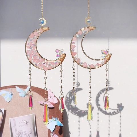 Acchiappasole In Cristallo Quarzo Rosa Luna Ornamento Sospeso Prismi Creatore Di Arcobaleno Boho Decorazioni Casa