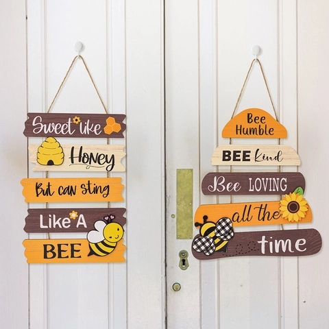 Cartello da Appendere in Legno Giorno delle Api Gancio per Porta Rustico Ape Girasole Decorazione Parete Tema Ape Miele Casa