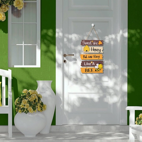 Cartello da Appendere in Legno Giorno delle Api Gancio per Porta Rustico Ape Girasole Decorazione Parete Tema Ape Miele Casa