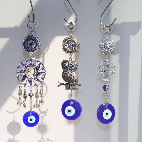Evil Eye Suncatcher Crystal Hanging Ornament Tree Of Life Sun Moon Star Glass Beads Nazar Protection Amulet Home Garden Window Decor Gift