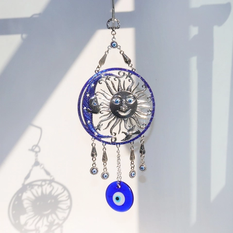 Evil Eye Suncatcher Crystal Hanging Ornament Tree Of Life Sun Moon Star Glass Beads Nazar Protection Amulet Home Garden Window Decor Gift