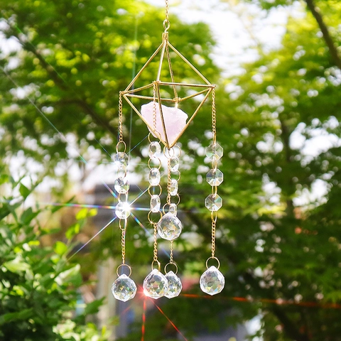Geometric Crystal Suncatcher Metal Amethyst Hanging Ornament Window Rainbow Maker Garden Home Decor Prism Pendant