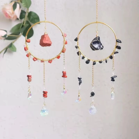Crystal Suncatcher Hanging Ornament Bohemian Natural Stone Prism Ball Wind Chime Window Decor