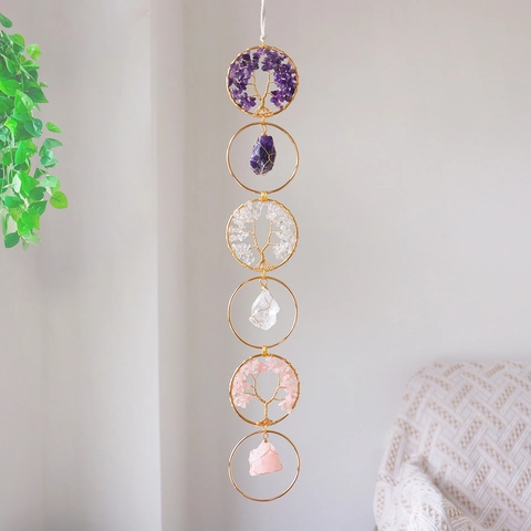 Albero Della Vita In Cristallo Decorazione Da Parete Acchiappasole Fatto A Mano Con Ametista Quarzo Rosa Stile Boho