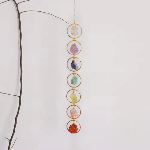 Decorazione Da Parete In Cristallo Grezzo Naturale 7 Chakra Pietre Curative Avvolte In Filo Anelli In Metallo Dorato Yoga