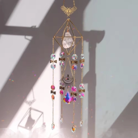 Butterfly Crystal Suncatcher Raw Stone Metal Geometric Rainbow Hanging Home Decor Window Ornament