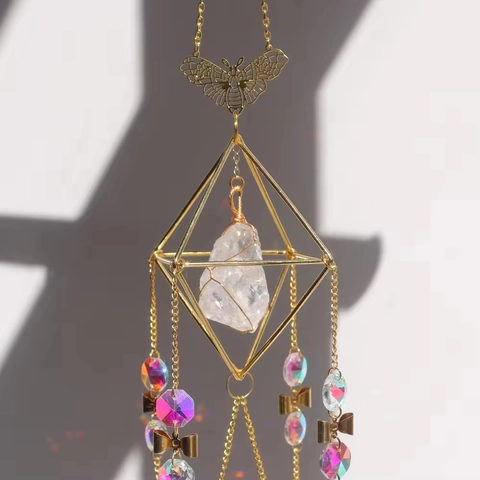 Butterfly Crystal Suncatcher Raw Stone Metal Geometric Rainbow Hanging Home Decor Window Ornament