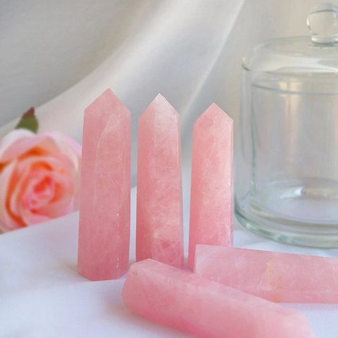 Rose Quartz Crystal Pillar Hexagonal Single Point Wand Natural Pink Stone Healing Mineral Ornament Home Decor Meditation