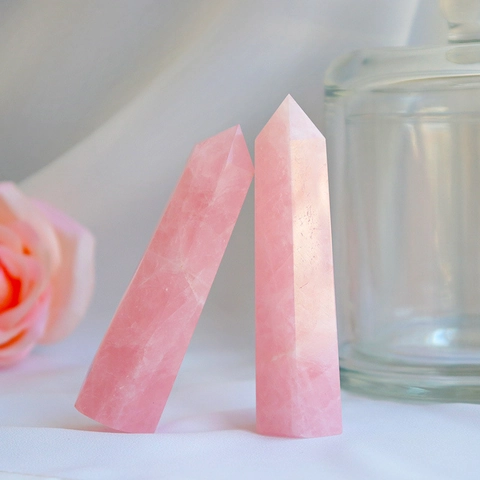 Rose Quartz Crystal Pillar Hexagonal Single Point Wand Natural Pink Stone Healing Mineral Ornament Home Decor Meditation