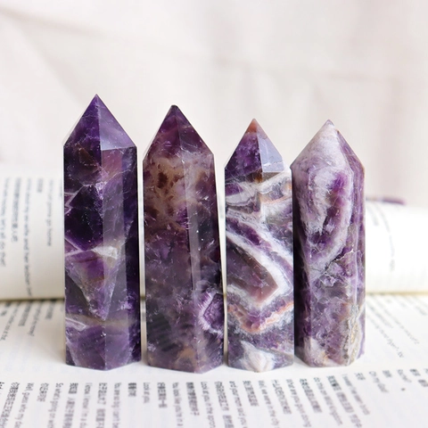 Colonne Hexagonale en Cristal d'Améthyste Naturelle Pointe Unique Quartz Violet Poli Pierre Minérale Décoration de Bureau Maison