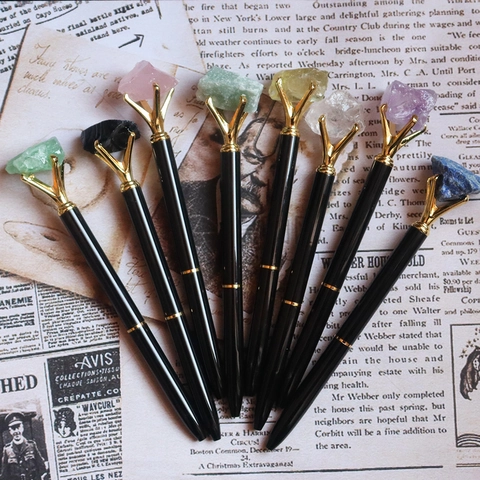 Natural Raw Stone Ballpoint Pen Crystal Decorative Writing Tool Black Ink Creative Office School Stationery Gift Novelty