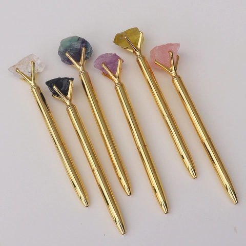 Luxus Gold Metall Kugelschreiber Mit Natürlichem Rohstein Rosenquarz Amethyst Obsidian Für Büro Schreiben Schreibwaren Geschenk