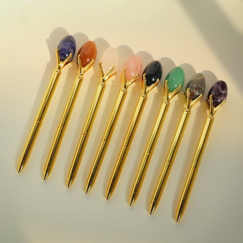 Kristal Edelsteen Metalen Balpen Verguld Kantoor Bureau Decor Elegante Schrijfwaren Briefpapier Cadeau