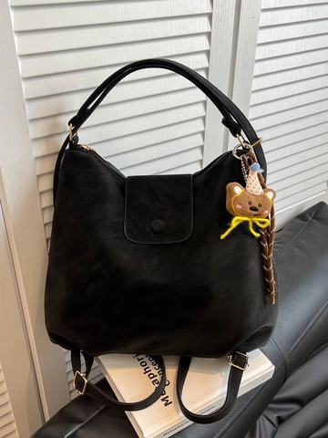 Damen Tragetasche Mit Großer Kapazität Aus Mattem PU Leder Gefaltete Multifunktionale Umhängetasche Rucksack Mit Bärenanhänger
