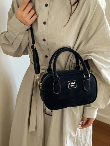 Retro Meillard Women Boston Bag Matte PU Leather Top Handle Crossbody Bag With Contrast Stitching Small Square Bowling Bag Handbag For Daily Office