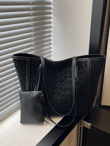 Damen Leopardenmuster Tote Bag Große Kapazität Pendler Umhängetasche Mit Passendem Beutel Mode Lässig PU Leder Handtasche