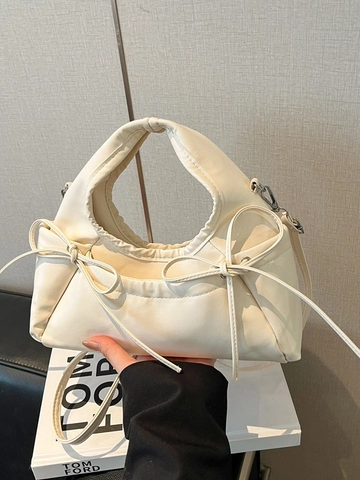 Bolso Hobo Plisado Con Lazo Para Mujer En Cuero PU Bolso De Mano Pequeño Dulce Para Moda Diaria Estilo Coreano Bolso De Hombro
