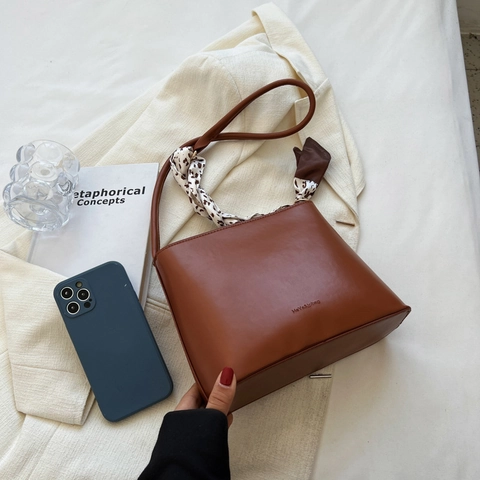 Borsa a Spalla Sottobraccio in Pelle PU Retro Per Donna Con Decorazione Sciarpa In Raso Leopardata Borsa a Tracolla Minimalista