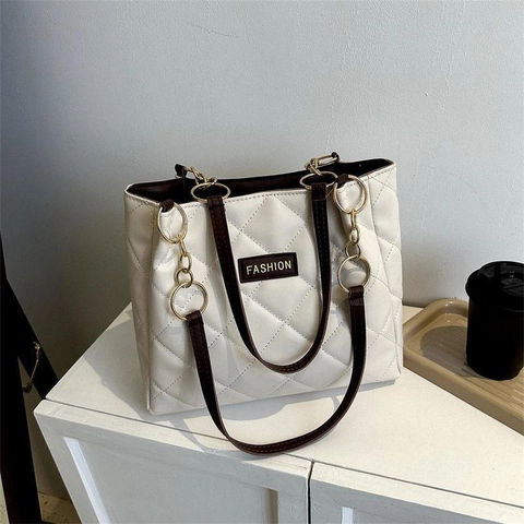 Damen Gesteppte Tragetasche Mit Rautenmuster Aus PU Leder Große Kapazität Schulterhandtasche Mit Goldener Kette Elegant
