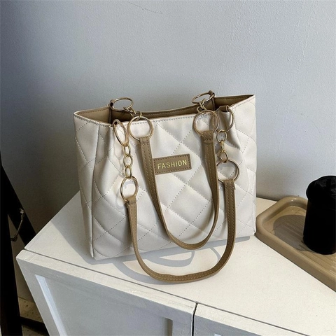 Damen Gesteppte Tragetasche Mit Rautenmuster Aus PU Leder Große Kapazität Schulterhandtasche Mit Goldener Kette Elegant