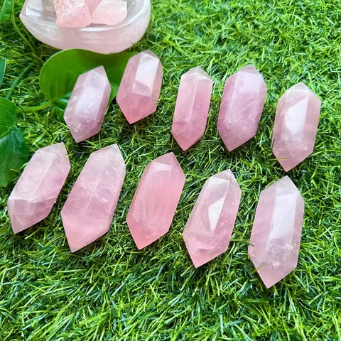 Natural Rose Quartz Double Terminated Hexagonal Crystal Point Pink Stone Healing Column For Home Decor Meditation Ornament