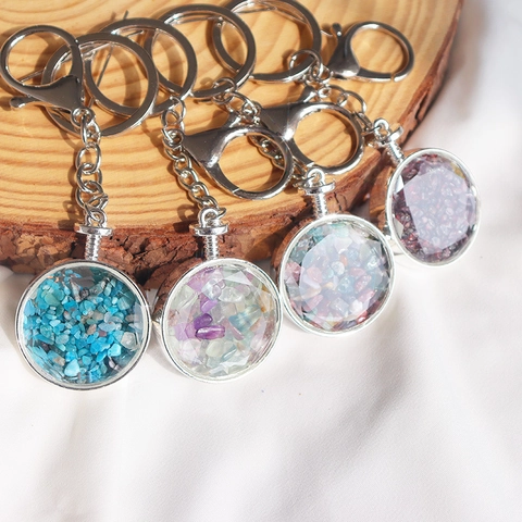 Portachiavi Bottiglia dei Desideri Pendente in Vetro con Pietre Naturali Anello in Metallo Accessorio Boho Regalo