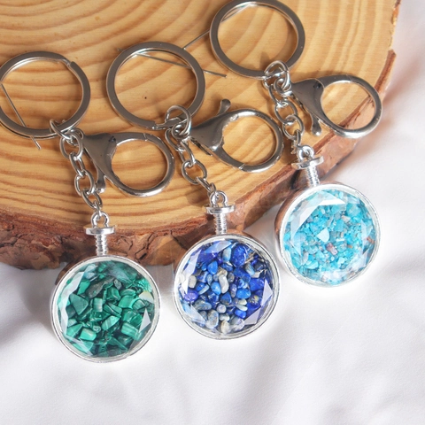 Portachiavi Bottiglia dei Desideri Pendente in Vetro con Pietre Naturali Anello in Metallo Accessorio Boho Regalo
