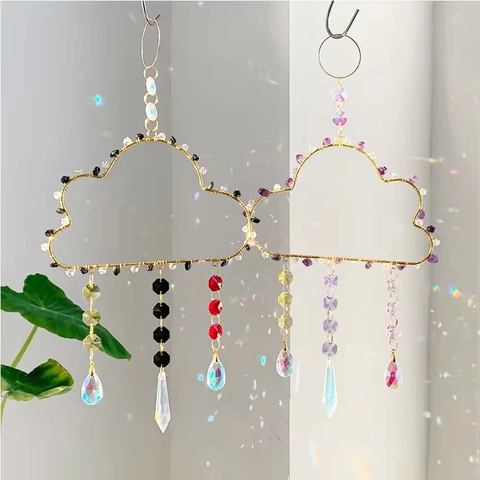 Crystal Suncatcher Cloud Shape Hanging Ornament Metal Wire Prism Rainbow Maker Boho Window Decor Handmade Gemstone