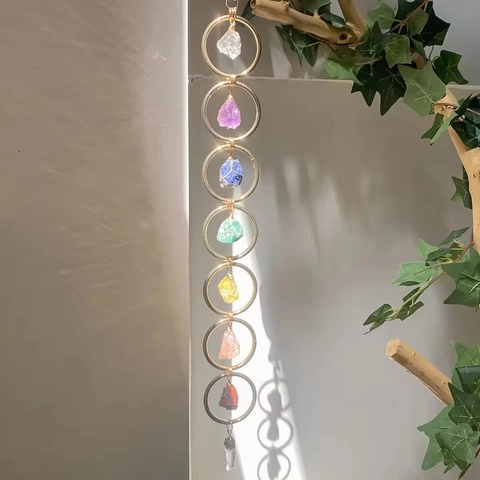 Decorazione Da Parete In Cristallo Curativo Dei Sette Chakra Pietre Naturali Anello In Metallo Ornamento Zen