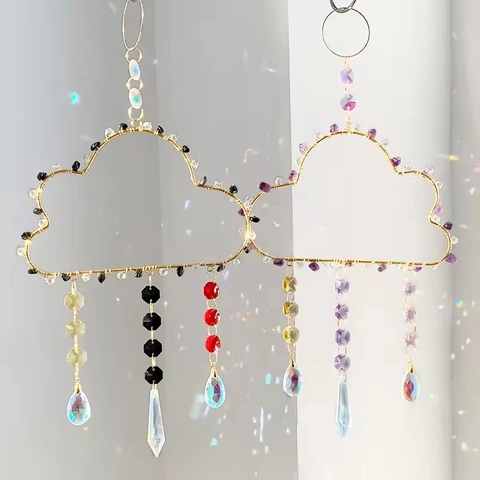 Crystal Suncatcher Cloud Shape Hanging Ornament Metal Wire Prism Rainbow Maker Boho Window Decor Handmade Gemstone