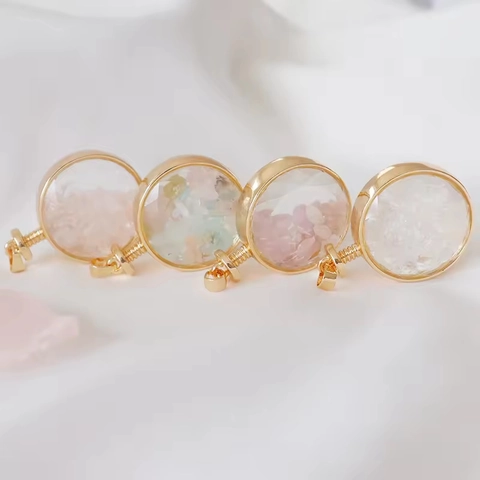 Natural Crystal Crushed Stone Necklace Pendant Round Gold Alloy Aromatherapy Wishing Bottle Sweater Chain For Women