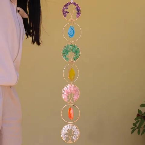 Albero Della Vita Decorazione Da Parete Chakra Cristallo Pietra Naturale Agata Fatto A Mano Filo Avvolto Arredamento Boho