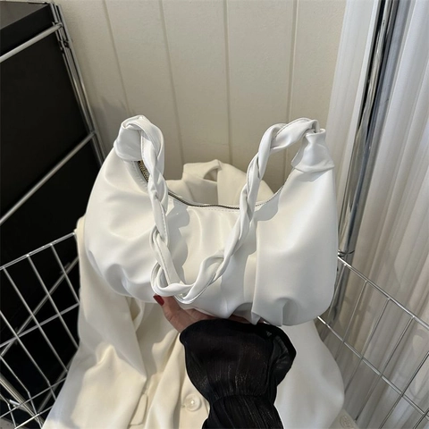 Sac Hobo Sous Les Aisselles En Cuir PU Froncé Design Nuage Plissé Chic Avec Poignée Tressée Pour Femme Style Moderne