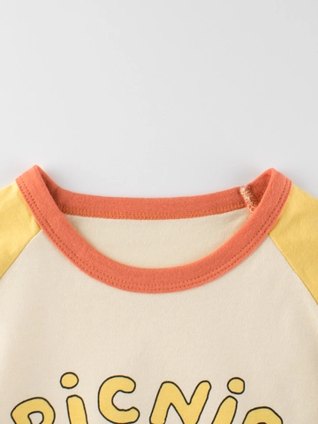 Kids 100% Cotton Long Sleeve T-Shirt Raglan Sleeve Cartoon Picnic Printed Contrast Color Autumn Casual Top For Boys Girls