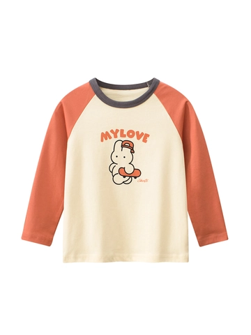 Maglietta A Maniche Lunghe Raglan Da Ragazza Cotone Stampa Coniglio Cartone Animato Skateboard Girocollo Top Casual