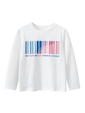 Maglietta A Maniche Lunghe Puro Cotone Girocollo Grafica Codice A Barre Sfumato Top Casual Per Bambini